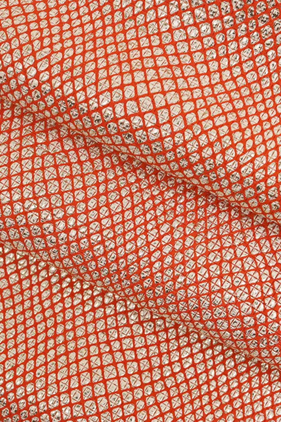 Red METALLIC SNAKESKIN, reptile pattern on white, Mosaic Leather Hide, Geometric Printed skin B18812-MT(st) La Garzarara