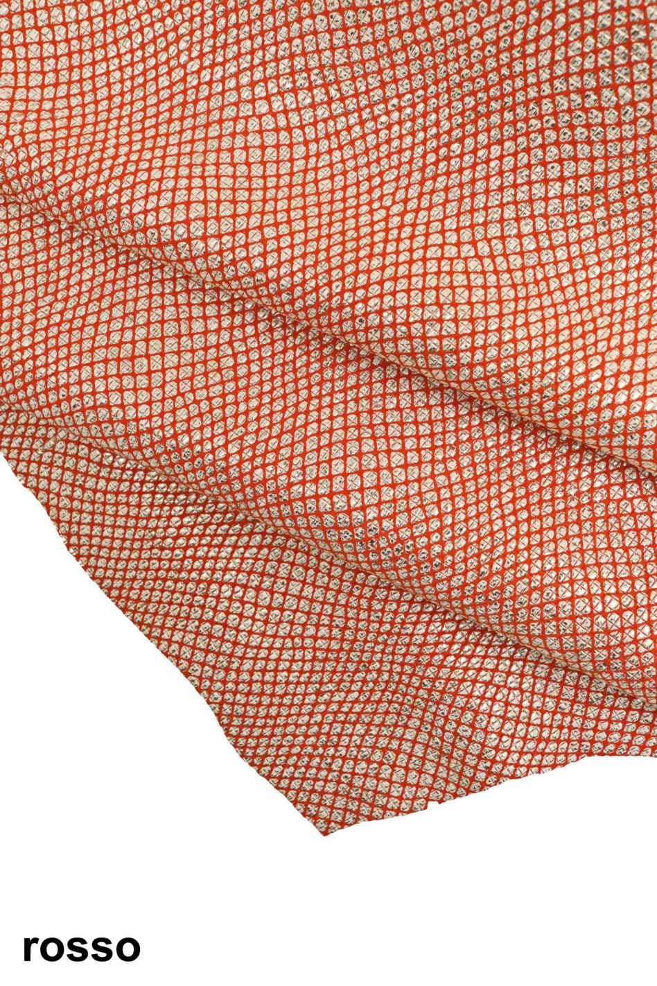 Red METALLIC SNAKESKIN, reptile pattern on white, Mosaic Leather Hide, Geometric Printed skin B18812-MT(st) La Garzarara