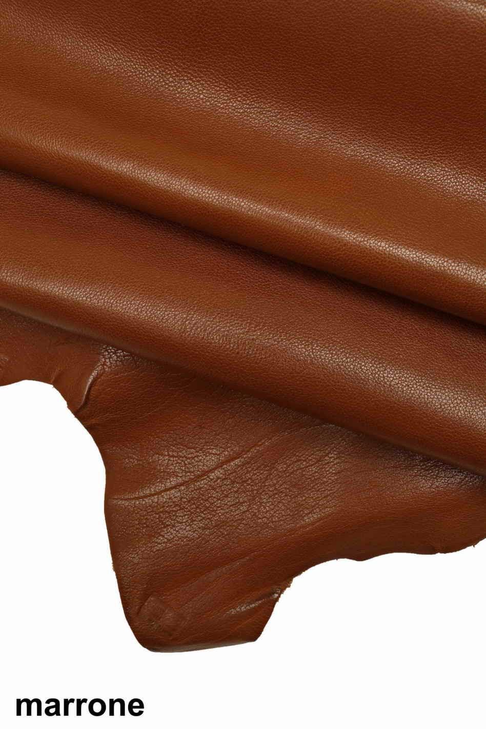 Brown sporty baby calf, tan soft leather hide, glossy calfskin - irregular grain and visible veins, for crafters B18817-TU La Garzarara