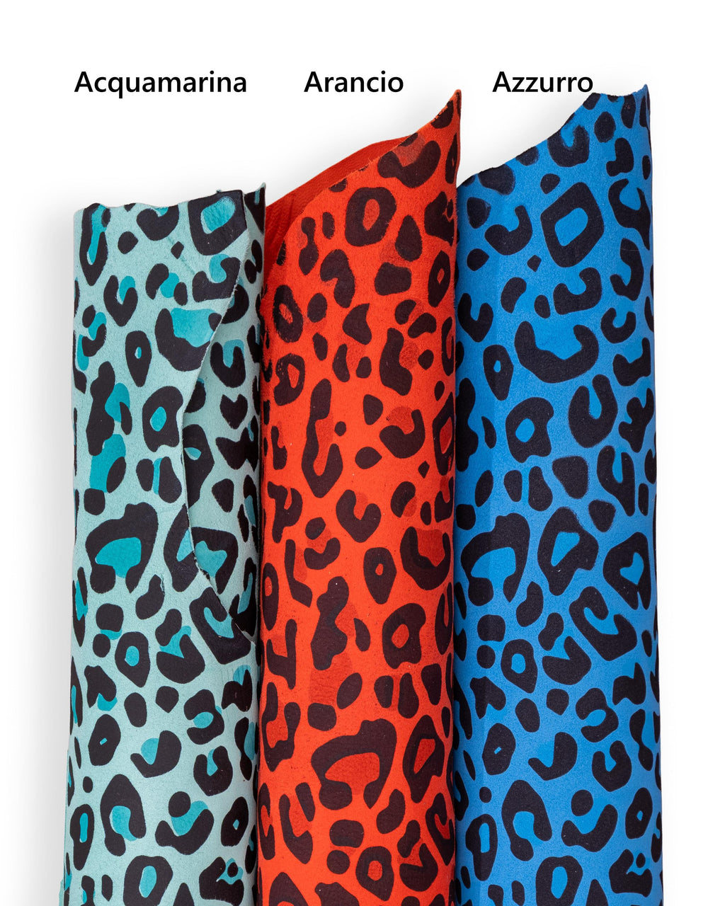 Vivid LEOPARD leather skin, animal print bright SUEDE goatskin, cheetah pattern on suede aquamarine - orange - skyblue B18685-ST LaGarzarara
