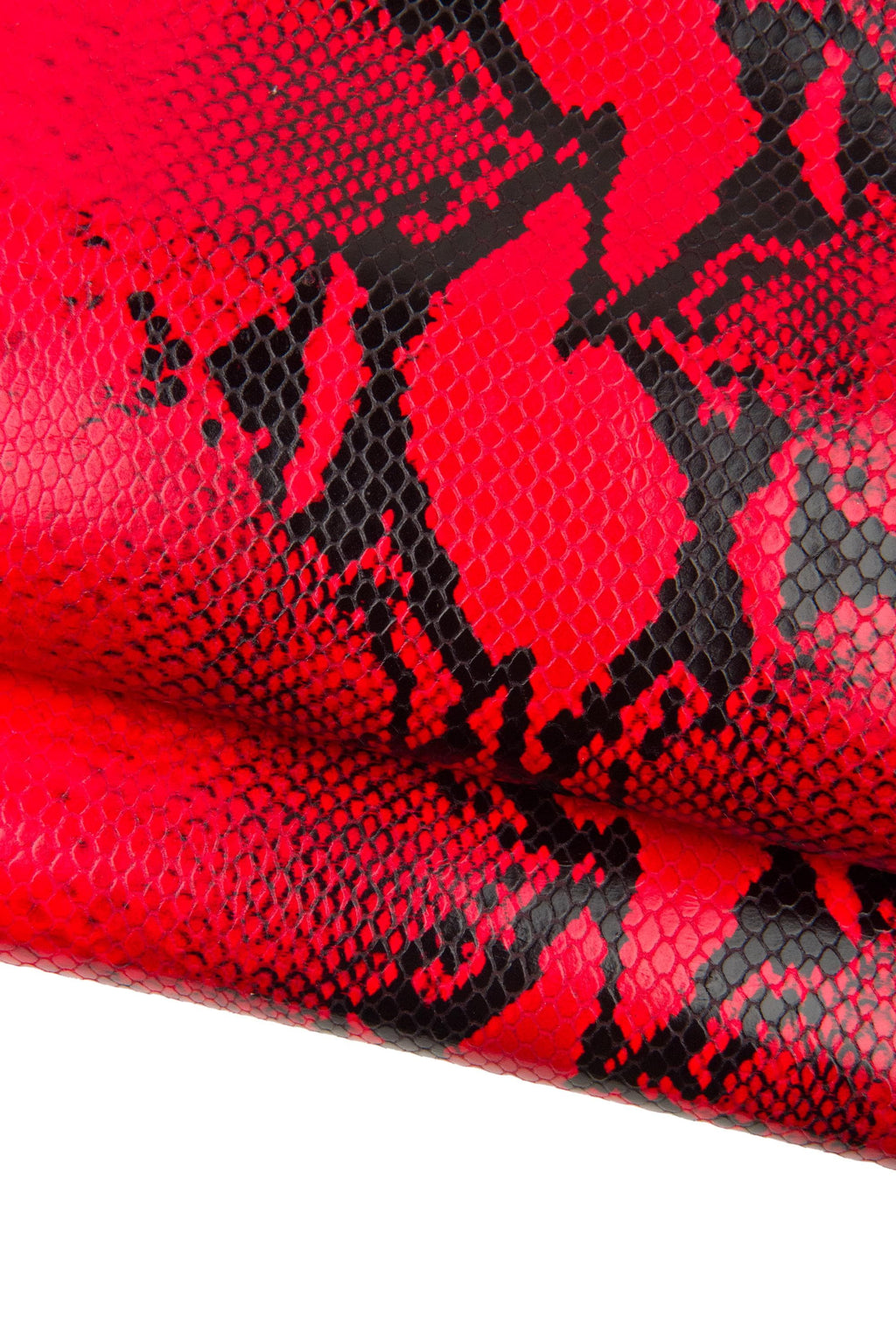 Red black python embossed leather hide, glossy reptile print snake skin for bags bold fashion B18609-ST La Garzarara