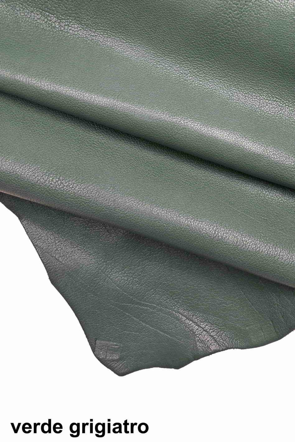 Greyish green leather skin, glossy goatskin - irregular grain - sporty soft hide for crafters b18822-tu