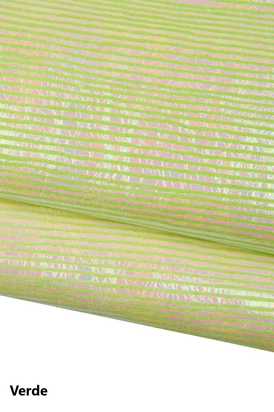 METALLIC STRIPED leather hide, light blue and green pattern on silver iridescent cowhide, bright soft calfskin B18547-MT(st) La Garzarara
