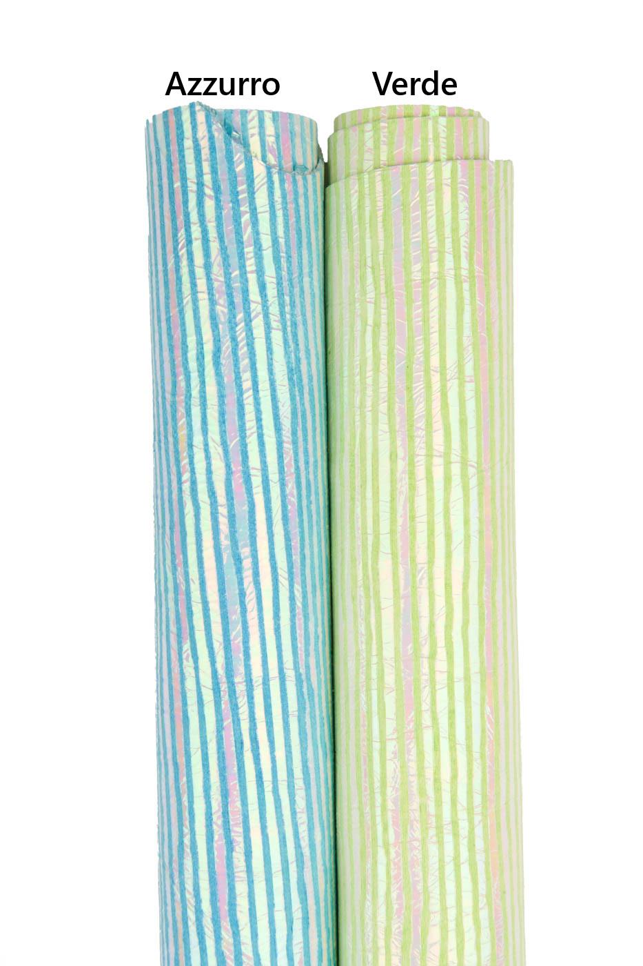 METALLIC STRIPED leather hide, light blue and green pattern on silver iridescent cowhide, bright soft calfskin B18547-MT(st) La Garzarara