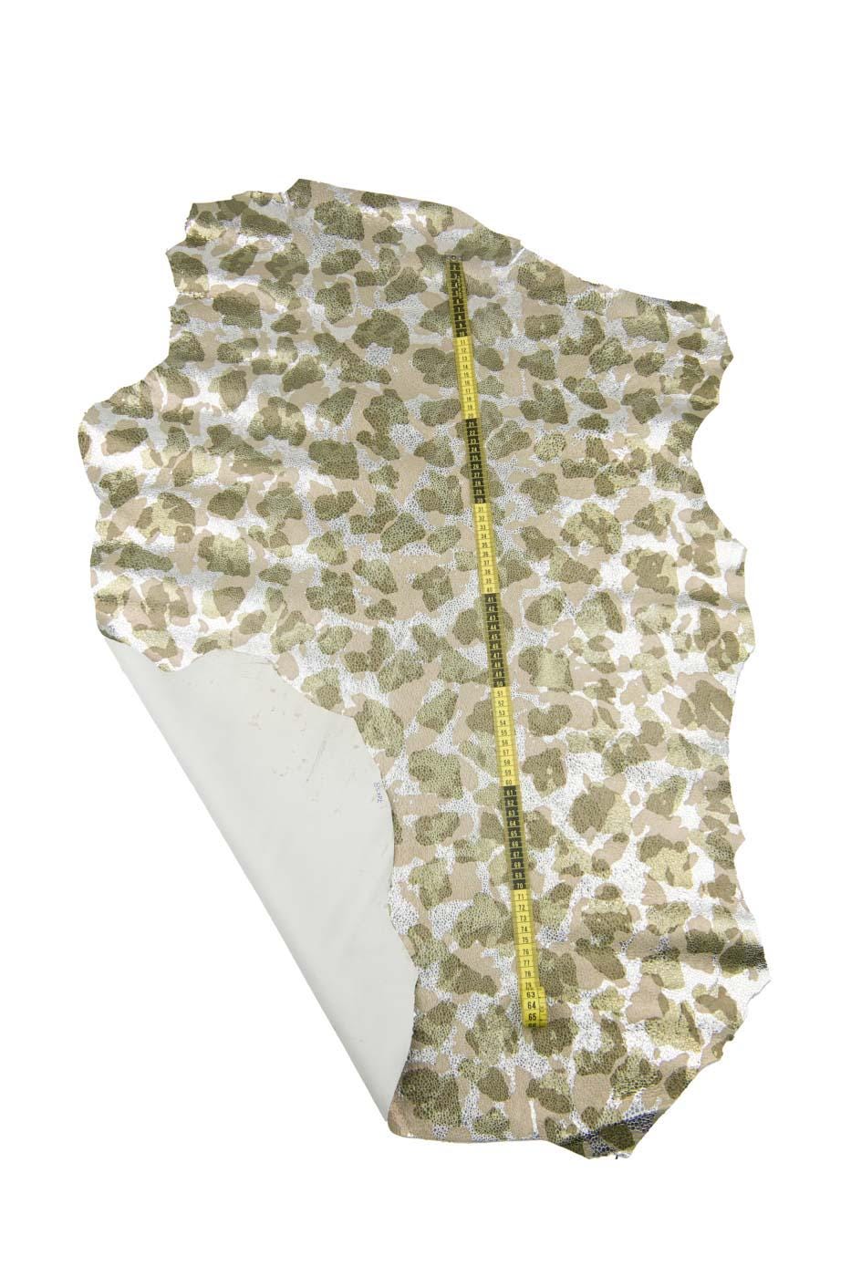 CAMOUFLAGE printed leather skin, silver, light gold, bronze metallic goatskin, MIMETIC textured hide for crafting B18622-MT(st) La Garzarara