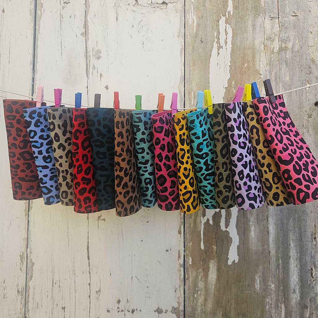 10 Colorful Printed Leather Scraps RANDOM selection, LEOPARD printed leather pieces 6x5" / 15x12 cm RT222