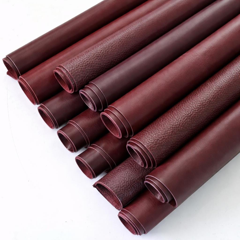 Burgundy Leather calf PIECES, solid and grained random assortment, dark red tone remnants, 1.0-1.2mm (3-4oz) 1 kg (2 lbs) 2 kg(4 lbs) B113