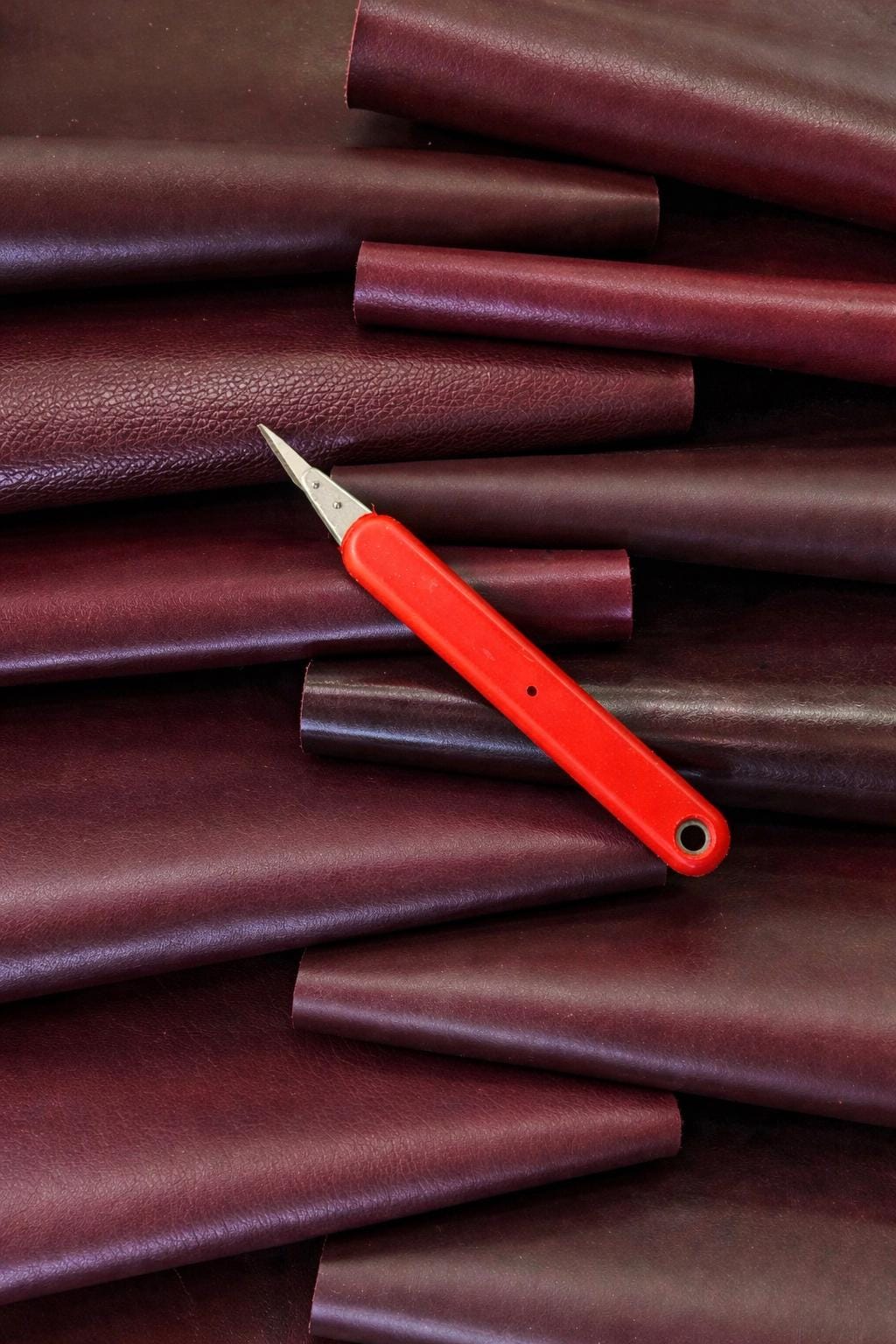 Burgundy Leather calf PIECES, solid and grained random assortment, dark red tone remnants, 1.0-1.2mm (3-4oz) 1 kg (2 lbs) 2 kg(4 lbs) B113