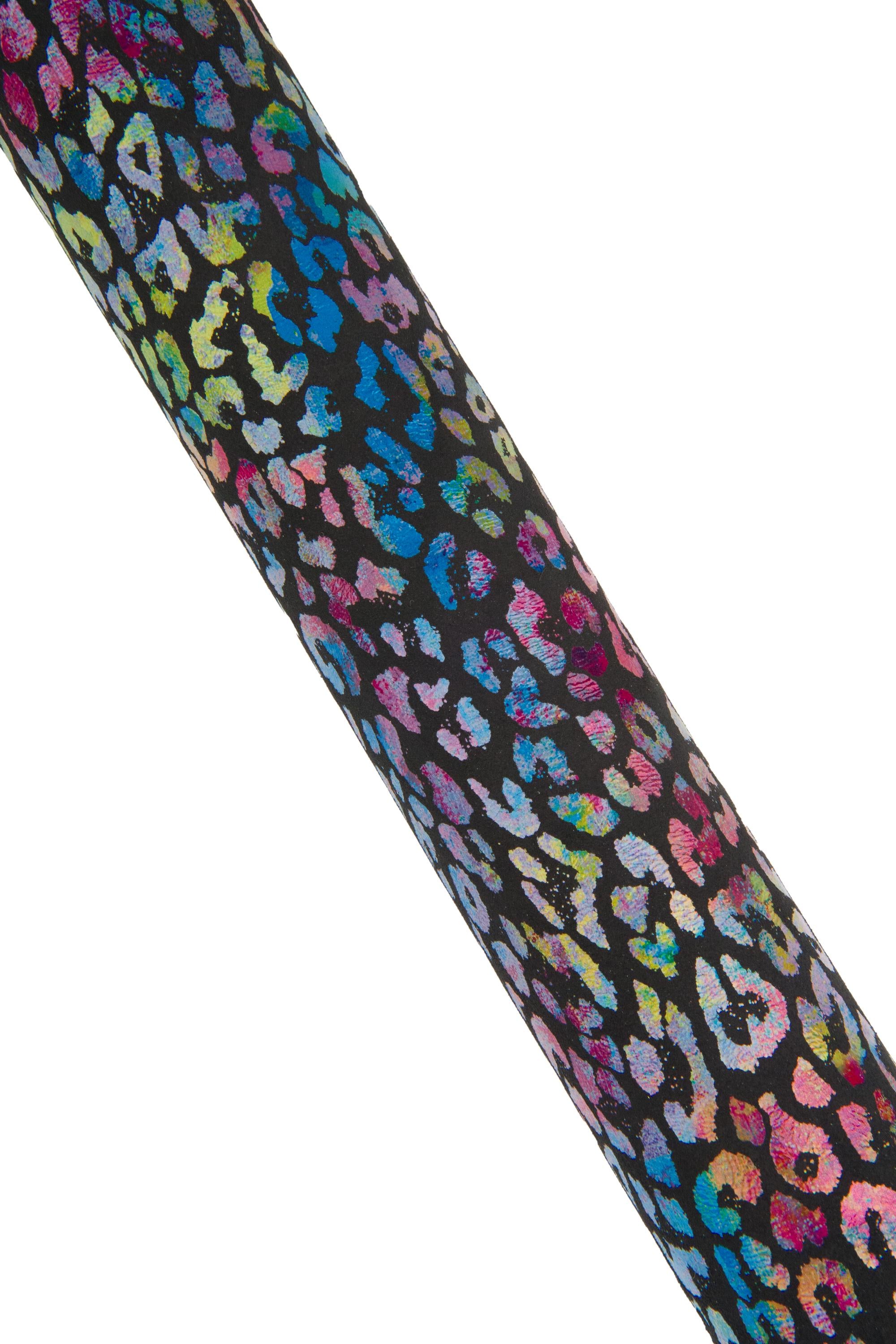 MULTICOLOR leopard texture on black basis, calfskin, colorful CHEETAH printed skin for diy projects B18592-ST La Garzarara