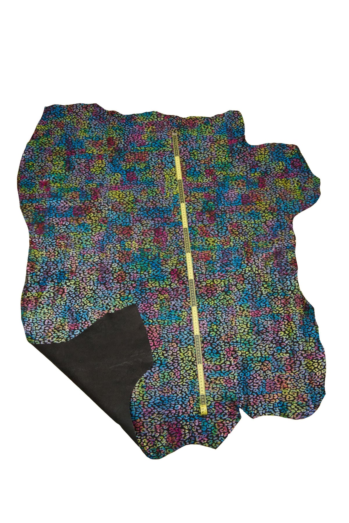 MULTICOLOR leopard texture on black basis, calfskin, colorful CHEETAH printed skin for diy projects B18592-ST La Garzarara