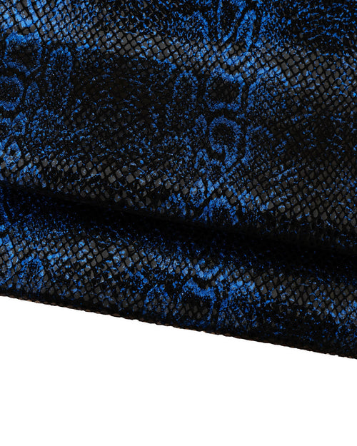 Black and blue METALLIC PYTHON leather skin, glossy reptile printed goatskin, soft bright snakeskin B18741-MT(st) La Garzarara