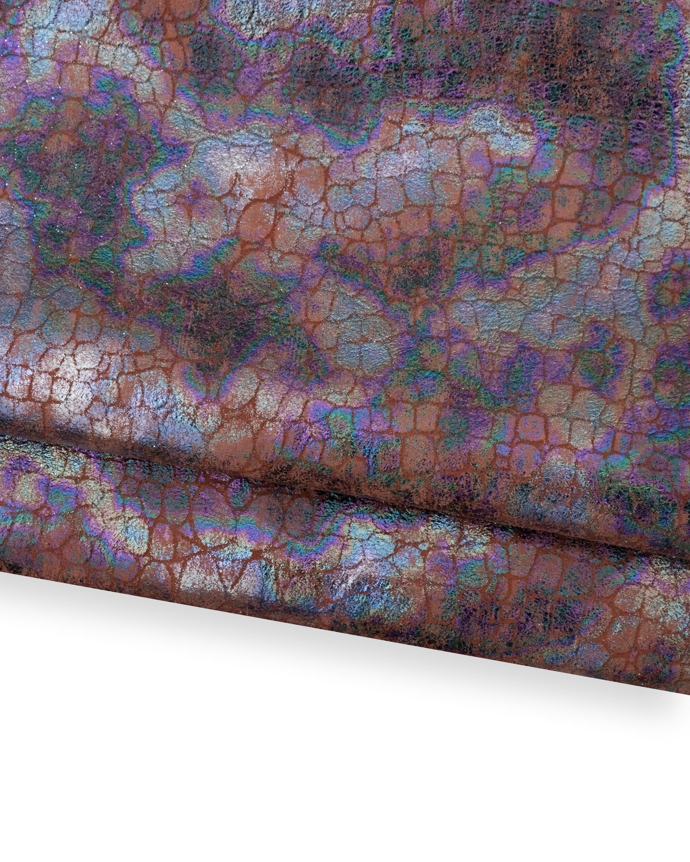 HOLOGRAPHIC printed leather skin, brick red CROCODILE embossed goatskin, vintage effect for hobbyists B18728-MT(st) Garzarara