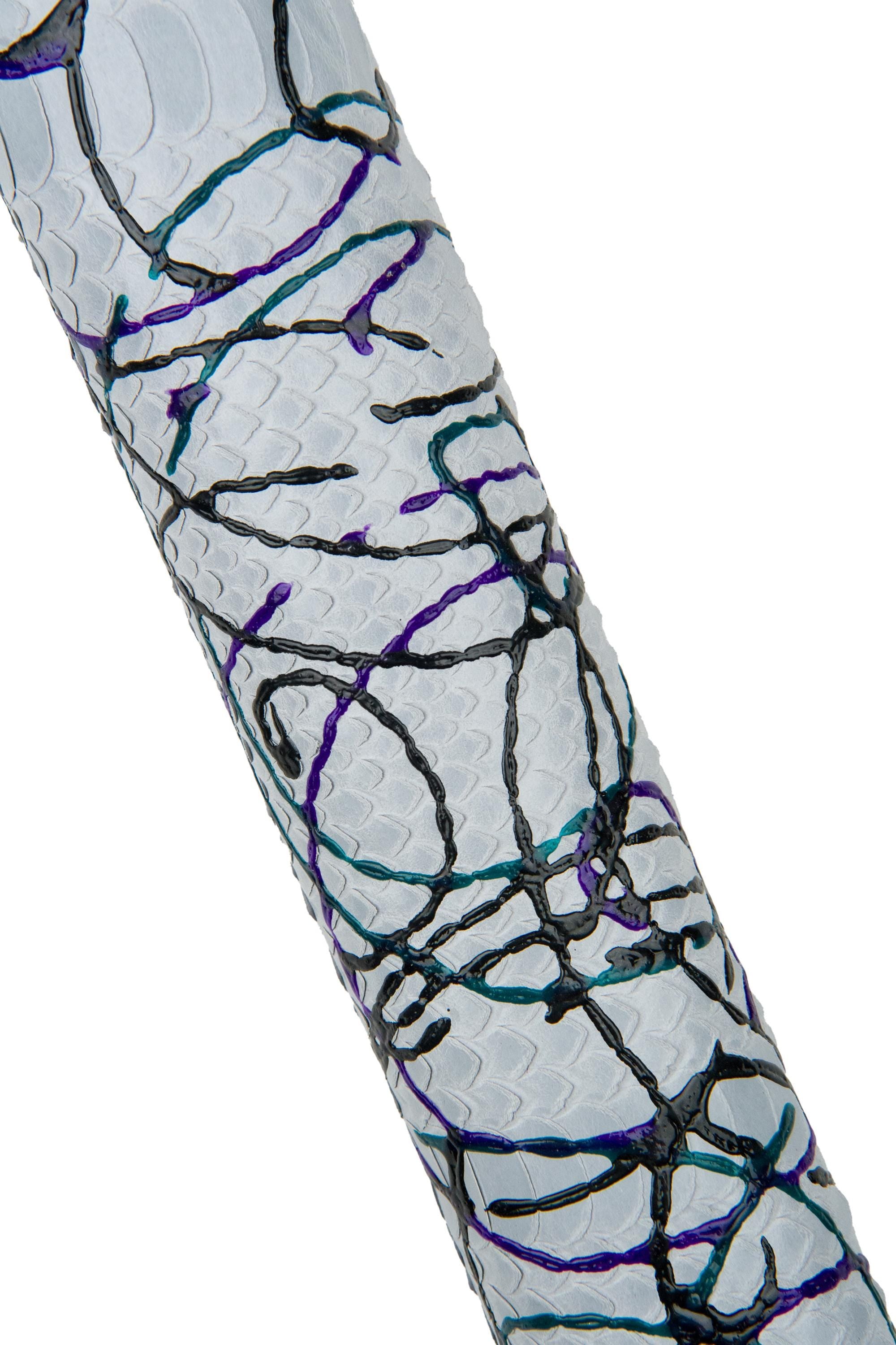 White Graphic Leather Python Hide, Abstract Brushstroke Painted Reptile, B18403-DM La Garzarara