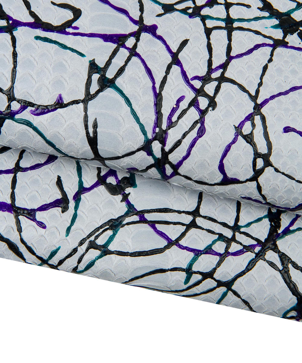 White Graphic Leather Python Hide, Abstract Brushstroke Painted Reptile, B18403-DM La Garzarara