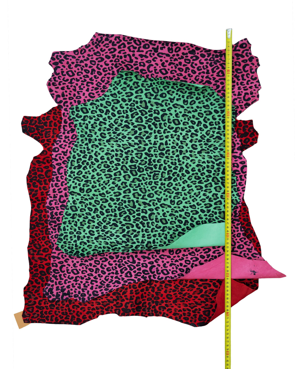 Colorful LEOPARD leather skin, animal print SUEDE goatskin, multicolor cheetah pattern on red - pink - green soft skin B18684-ST LaGarzarara
