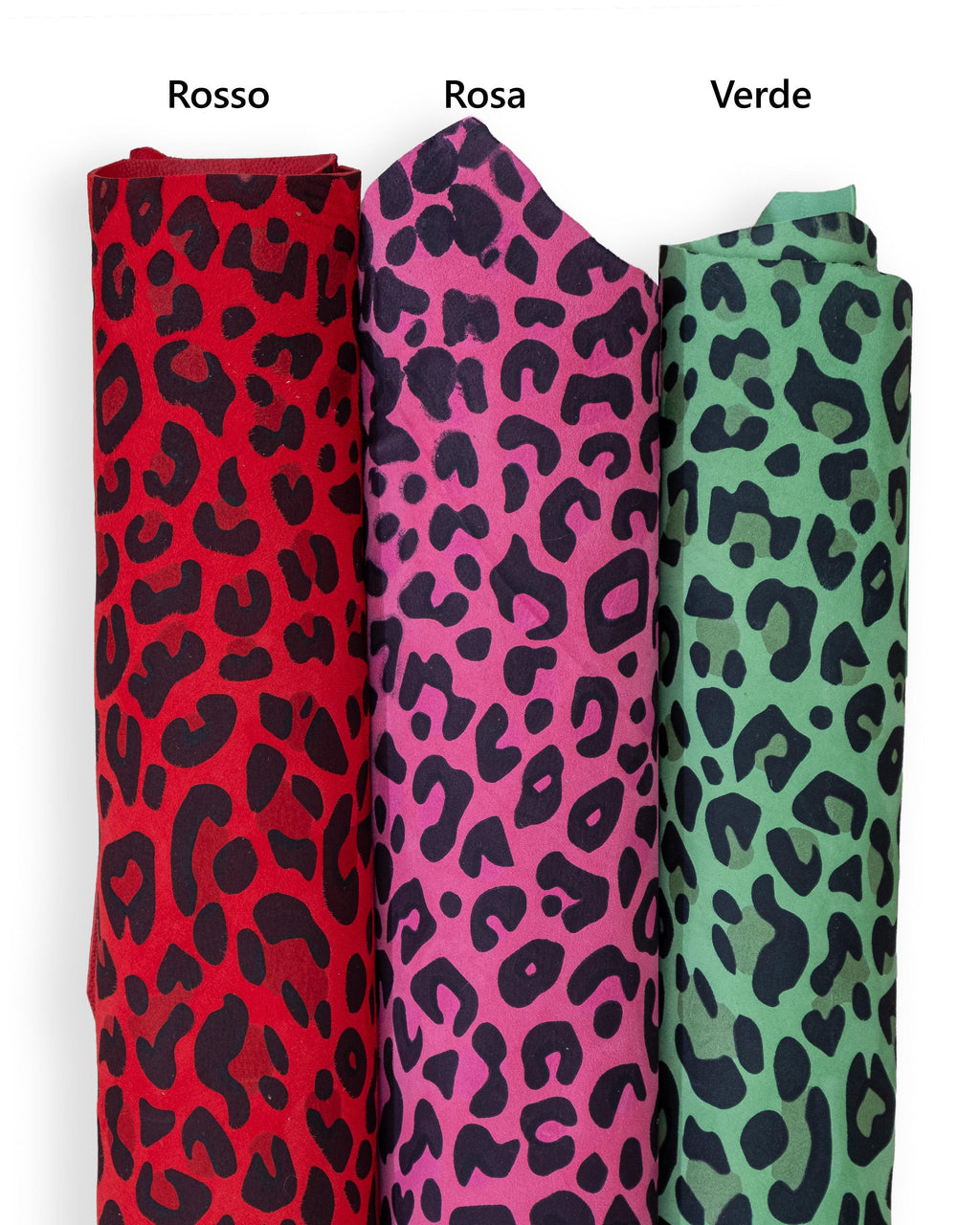 Colorful LEOPARD leather skin, animal print SUEDE goatskin, multicolor cheetah pattern on red - pink - green soft skin B18684-ST LaGarzarara