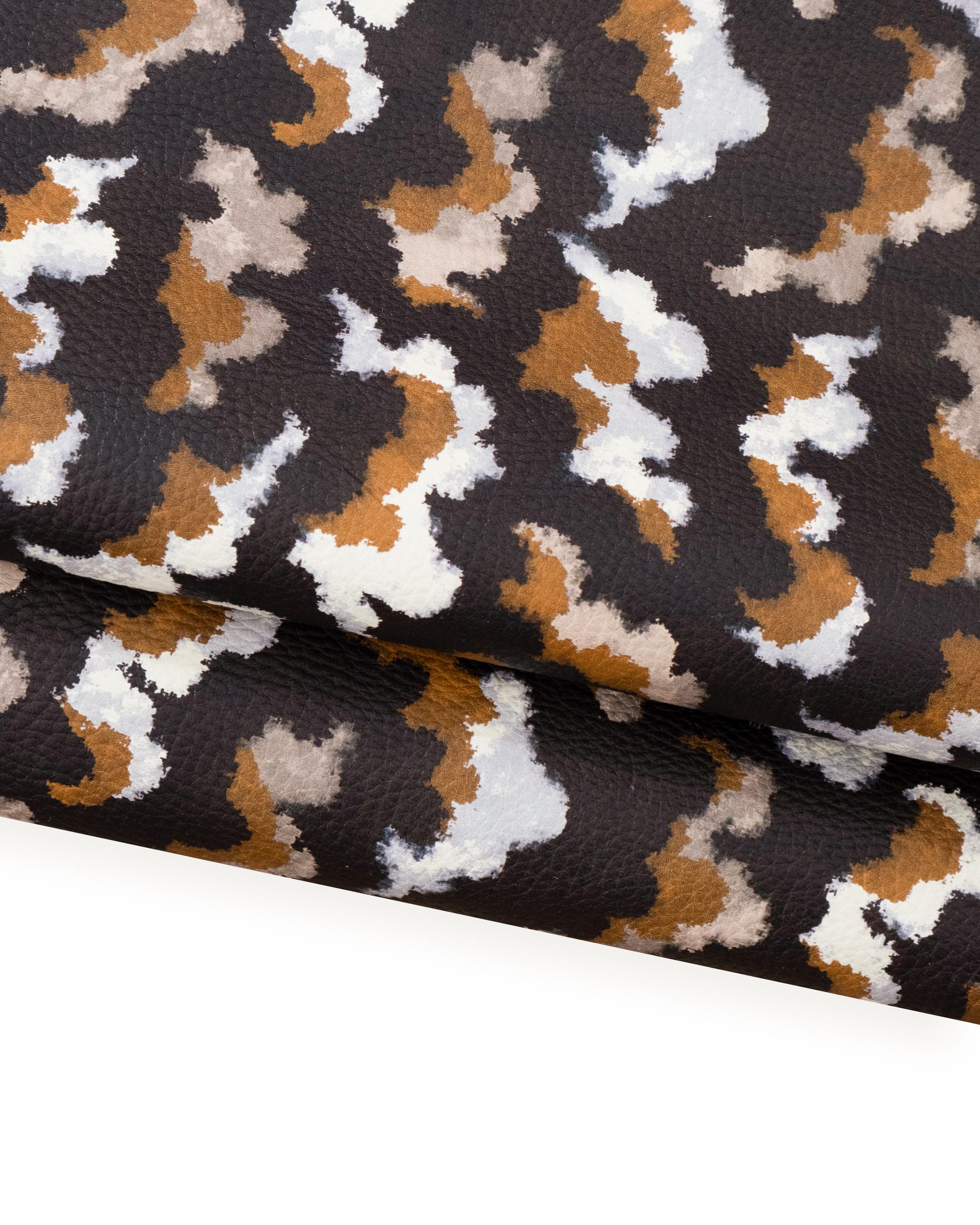 Brown leather skin, ABSTRACT print soft, beige and light brown GRAINY semi-glossy calfskin 1.6-1.8 mm B18740-ST La Garzarara