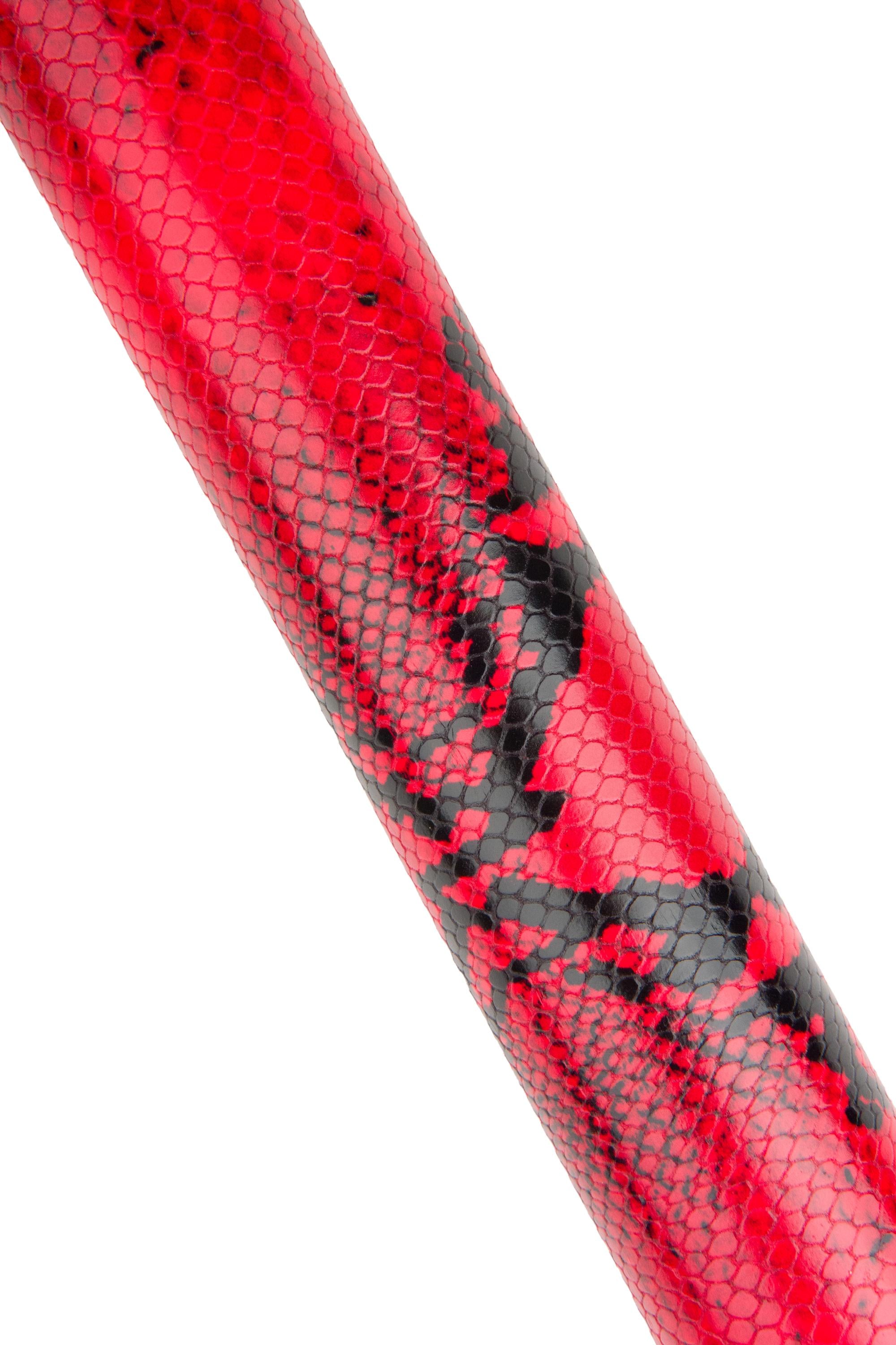 Red black python embossed leather hide, glossy reptile print snake skin for bags bold fashion B18609-ST La Garzarara