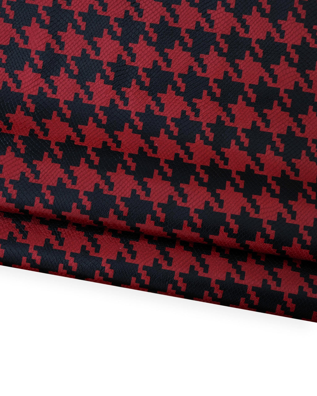 PIES de POULE printed leather hide, red -black pattern on soft reptile calfskin, glossy cowhide for hobbyists B18737-ST La Garzarara
