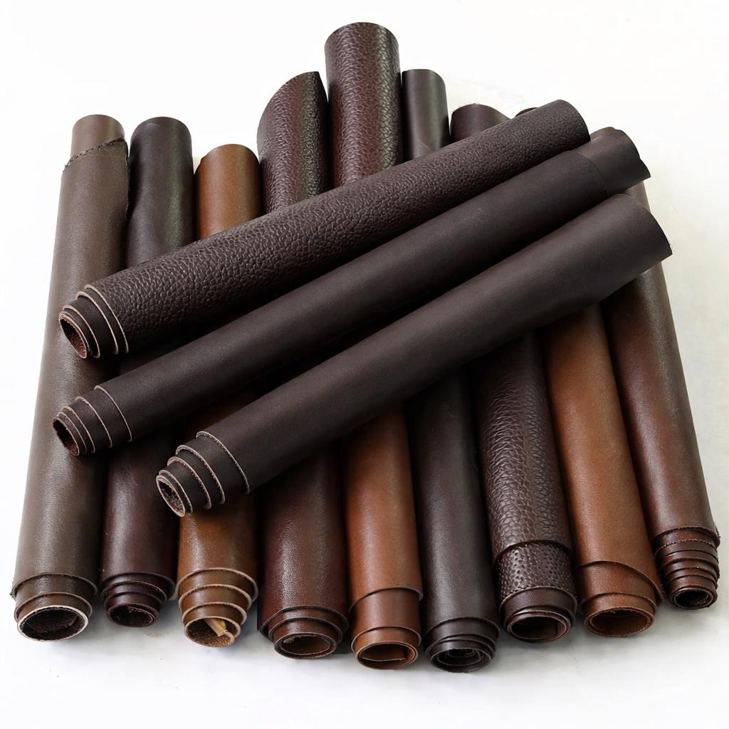 Brown Leather calf PIECES, solid and pebbled colors random assortment, thickness 1.0-1.2mm (3-4oz) 1 kg (2 lbs) - 2 kg (4 lbs) B112