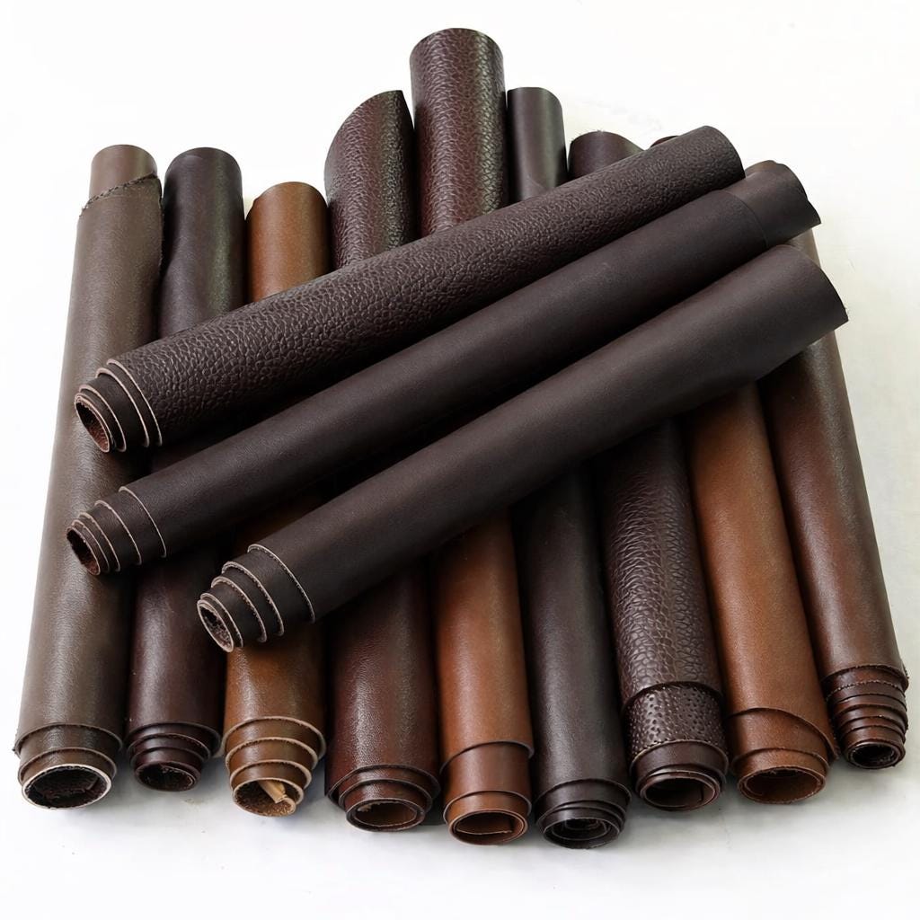 Brown Leather calf PIECES, solid and pebbled colors random assortment, thickness 1.0-1.2mm (3-4oz) 1 kg (2 lbs) - 2 kg (4 lbs) B112