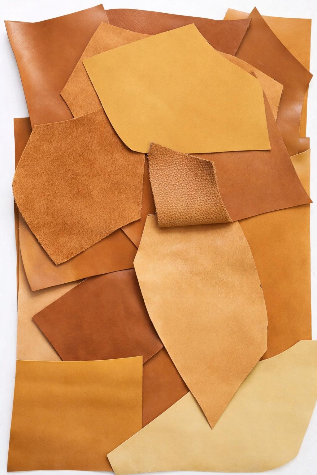 Caramel Leather Offcuts, Tan Cognac and Natural Brown Scraps, Assorted Grain Pieces for Creative Crafts 0,8 to 1.0 mm (2 oz) B117