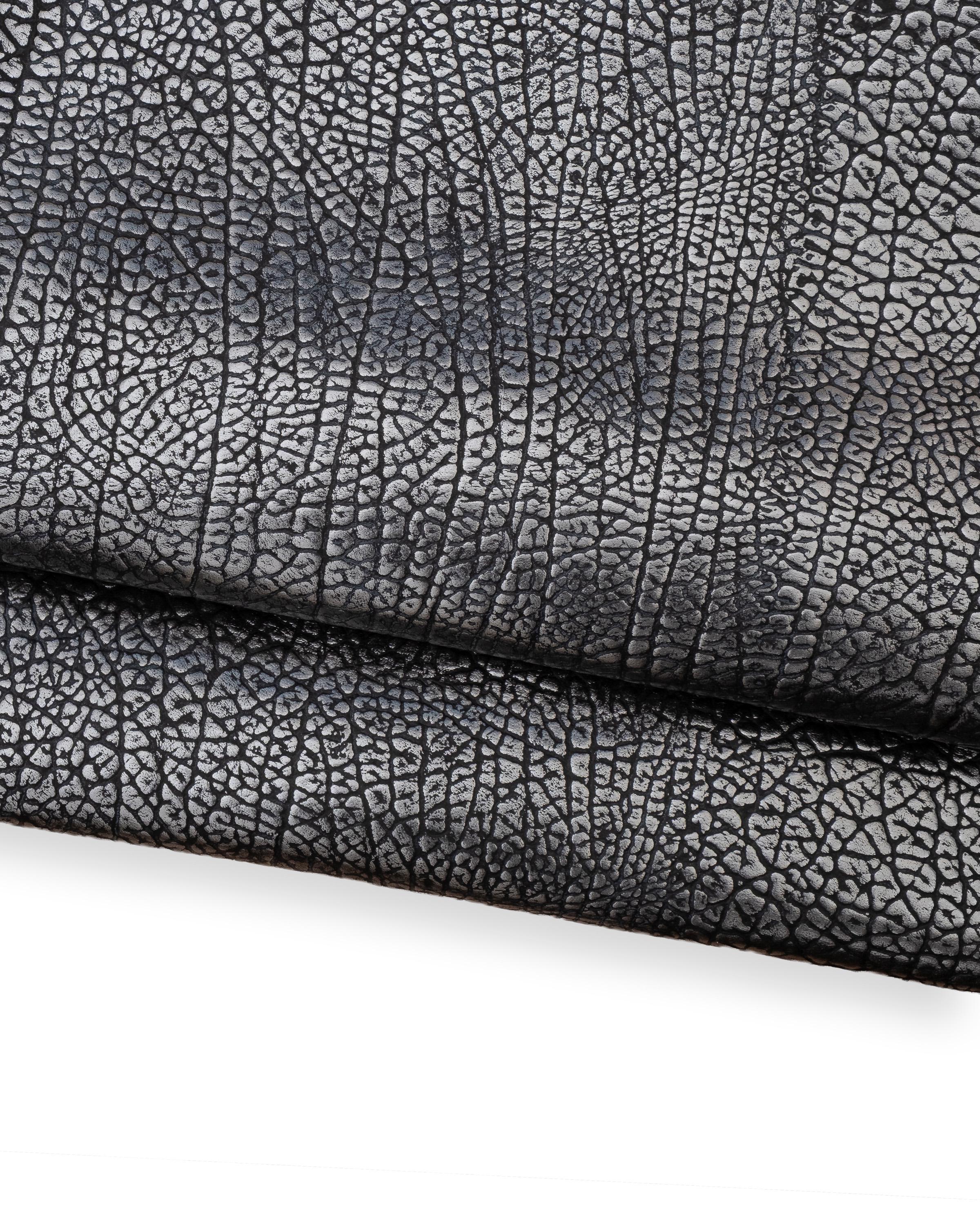 Black silver ELEPHANT textured leather skin, METALLIC calfskin animal print 1.2 - 1.4 mm B18703-MT(st) La Garzarara