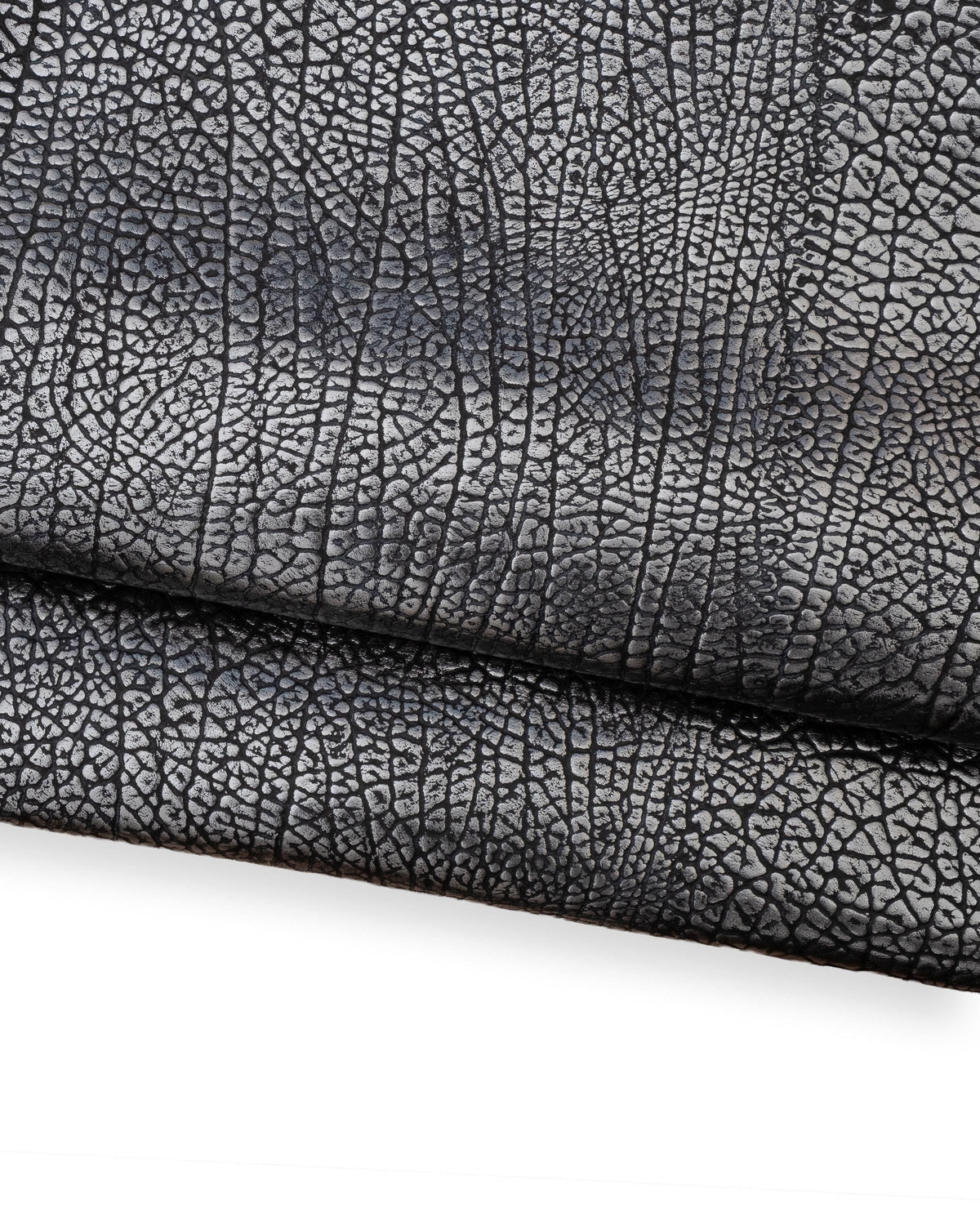 Black silver ELEPHANT textured leather skin, METALLIC calfskin animal print 1.2 - 1.4 mm B18703-MT(st) La Garzarara