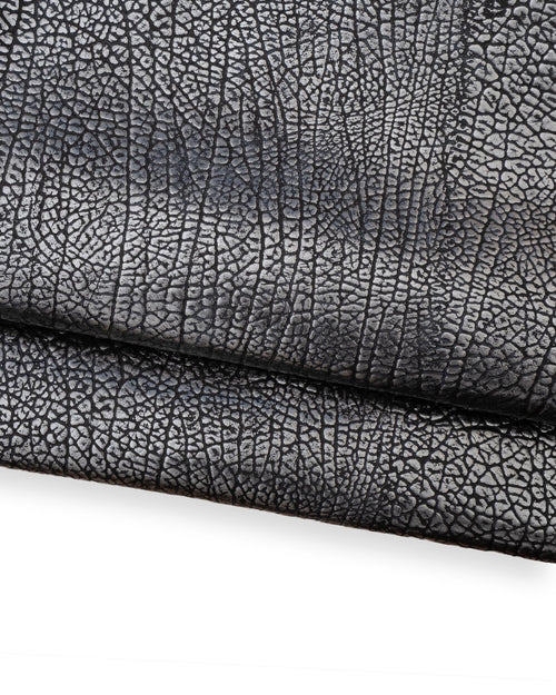 Black silver ELEPHANT textured leather skin, METALLIC calfskin animal print 1.2 - 1.4 mm B18703-MT(st) La Garzarara