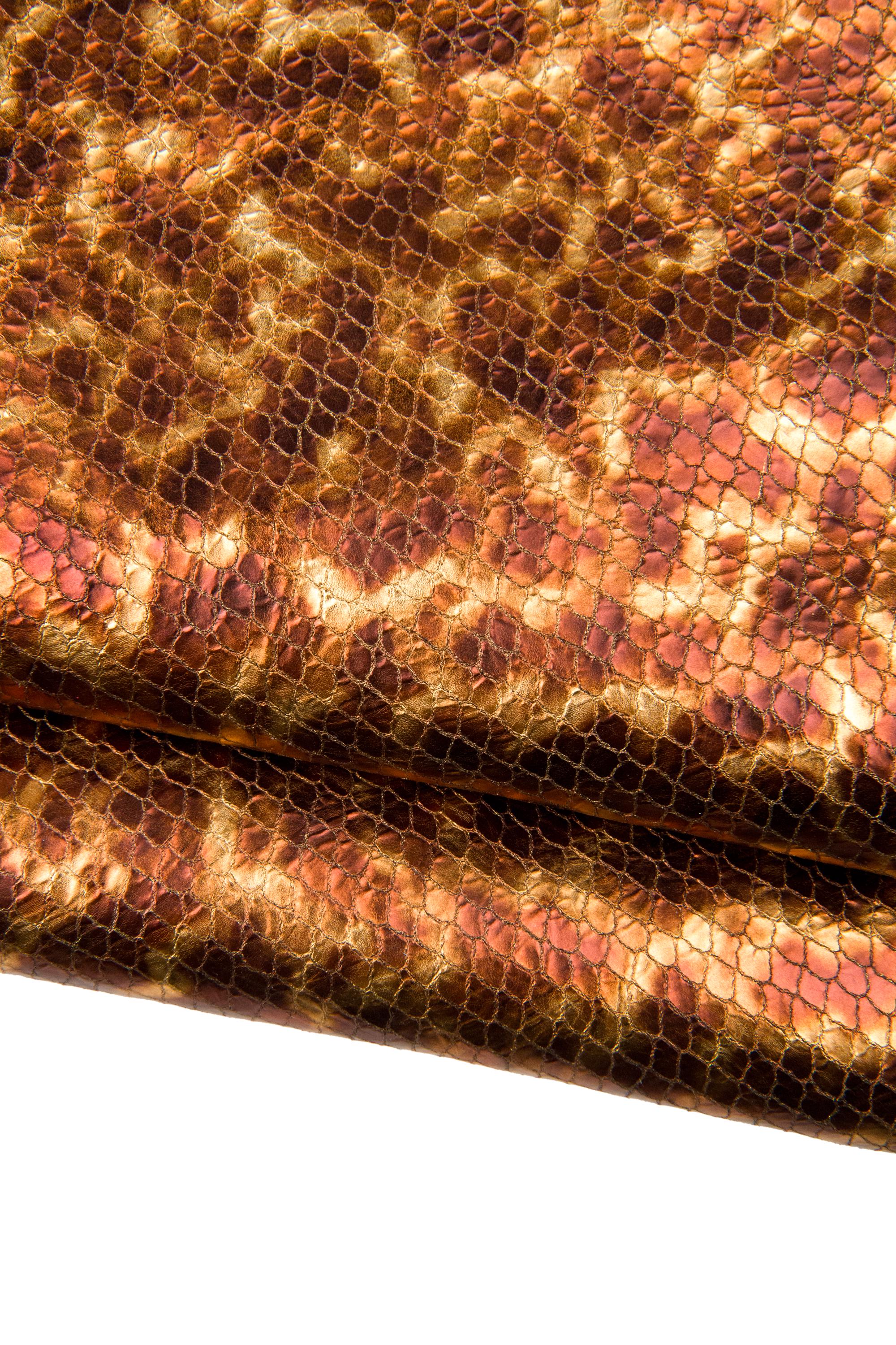 Copper Leather Hides Fantasy Print Italian Skins Burnt Orange Rust Cognac Designer Leather Collection B18303-MT(ST) La Garzarara