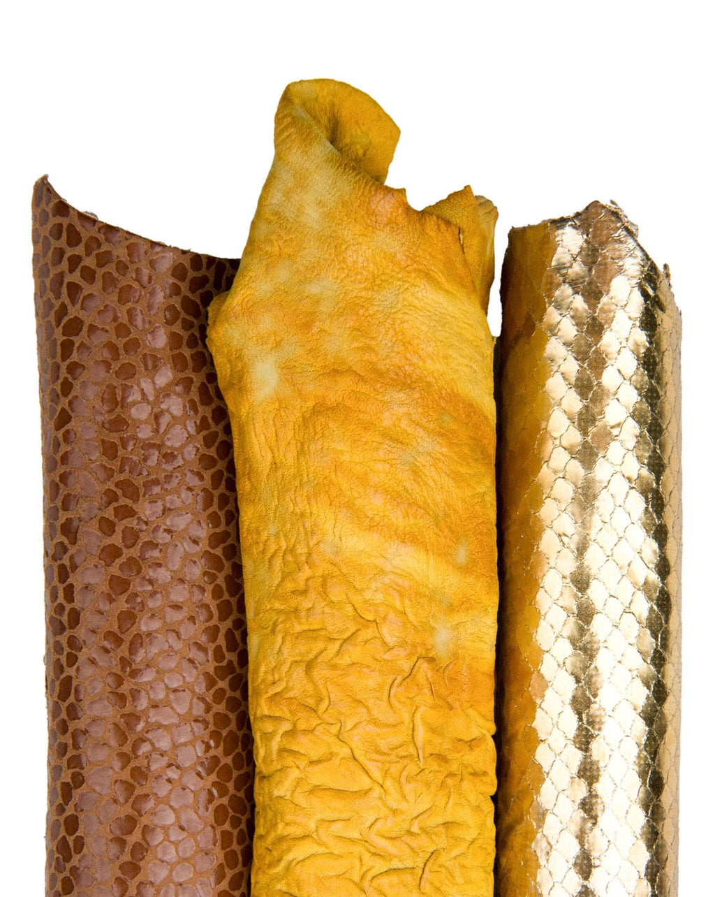 Warm tones coordinates leather skins, 3 selected luxury gold hides for bags and crafter B18271-MT(ST) La Garzarara