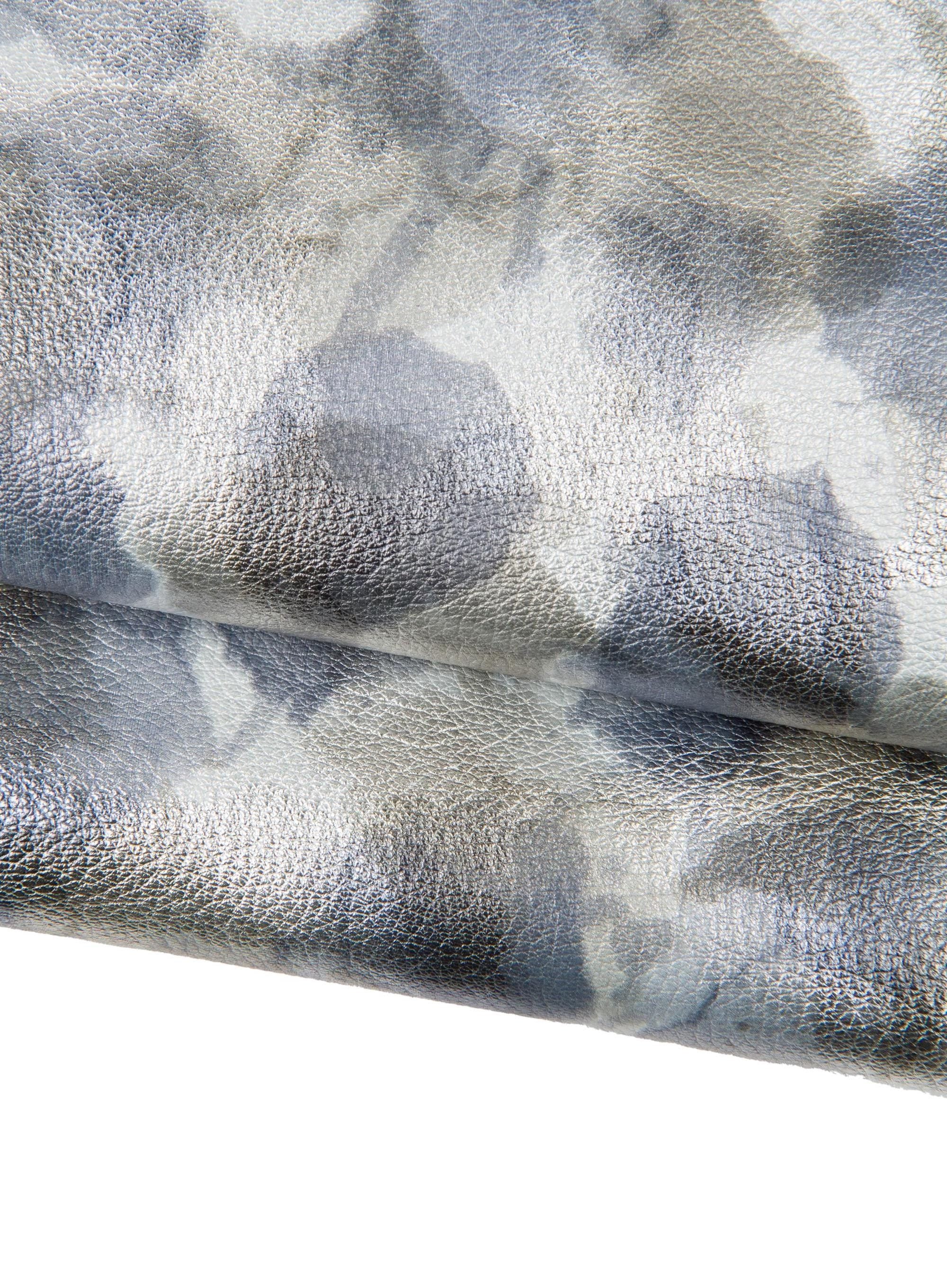 Abstract Watercolor Leather skin, Artistic Printed hide, Grey White metallic Leather for Bags, Fashion Leather, B18545-MT(ST) La Garzarara