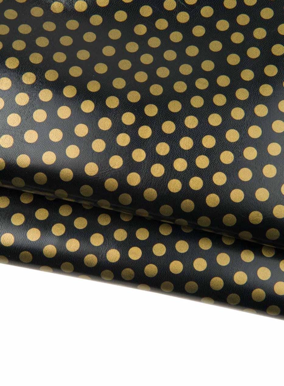 Bronze POLKA DOTS printed leather hide, colorful balls print on black goatskin for diy projects B18621-ST La Garzarara