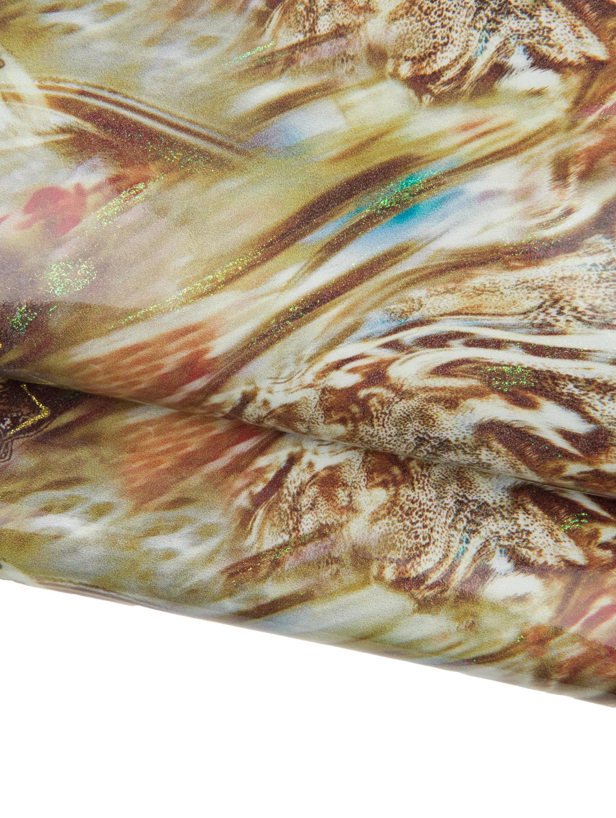 Luxury Baroque Printed Leather Hide, Iridescent Peacock Fantasy hide, Designer skin for Bags, Shoes & Craft La Garzarara B18544-ST