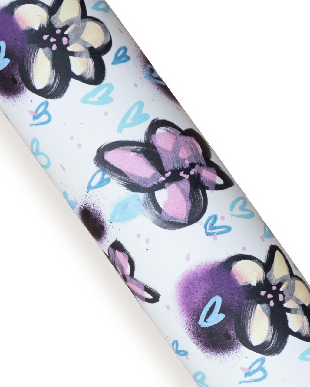 Colorful FLORAL printed leather, soft matte white calfskin with lilac purple and light blue hearts and flowers B18780-ST La GArzarara