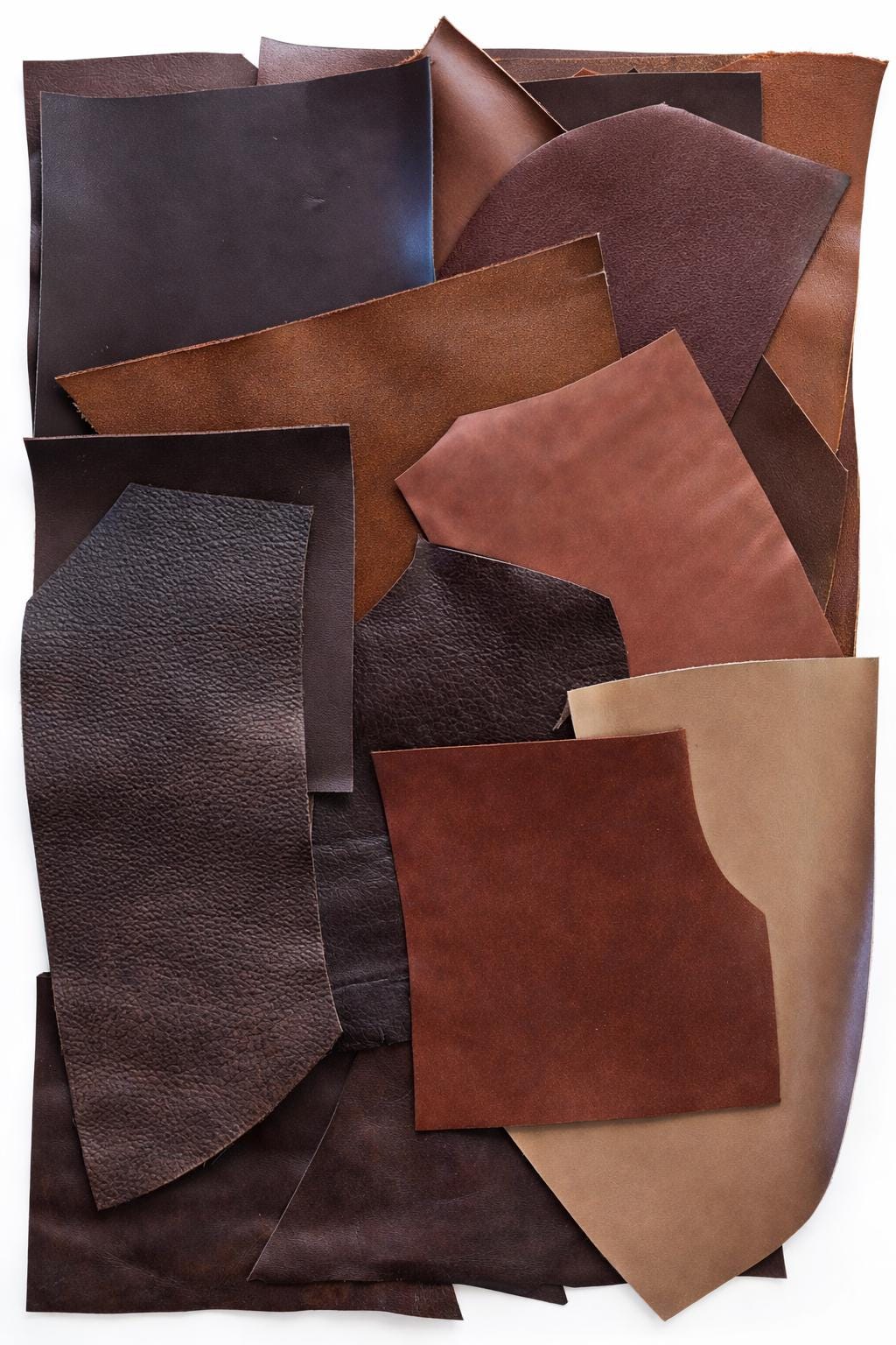 Brown Tone Leather Pieces, Espresso Chocolate and Cocoa Scraps, Assorted Solid Shades for Jewelry and Earrings 1 lbs - 2 lbs B121