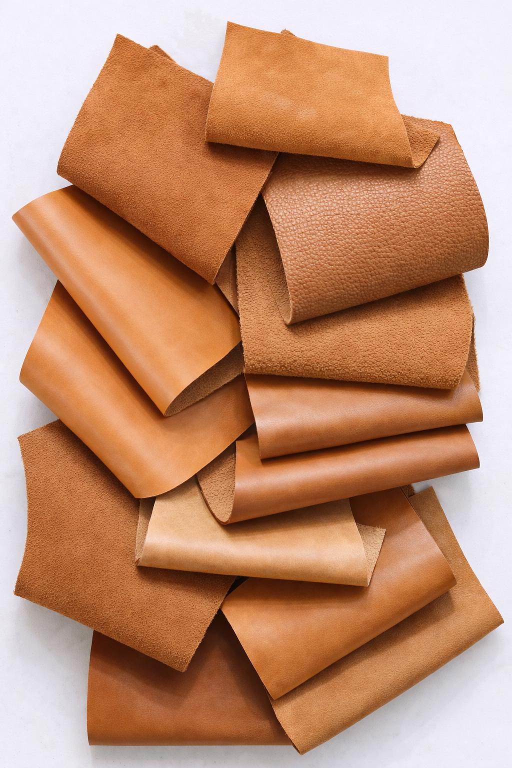 Caramel Leather Offcuts, Tan Cognac and Natural Brown Scraps, Assorted Grain Pieces for Creative Crafts 0,8 to 1.0 mm (2 oz) B117