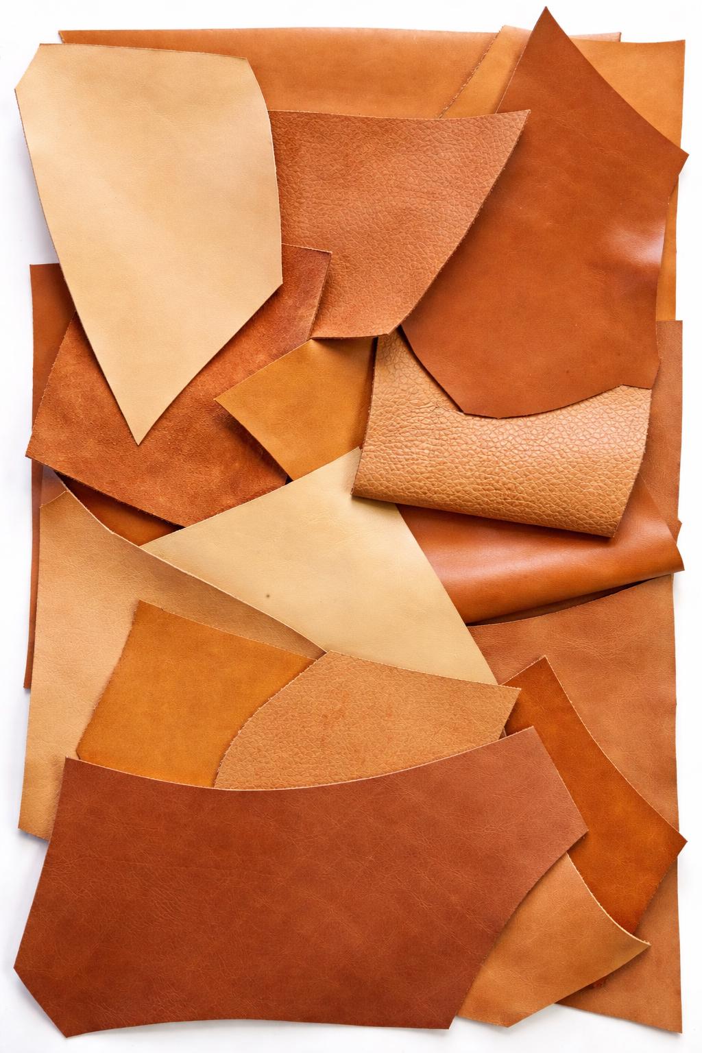 Caramel Leather Offcuts, Tan Cognac and Natural Brown Scraps, Assorted Grain Pieces for Creative Crafts 0,8 to 1.0 mm (2 oz) B117