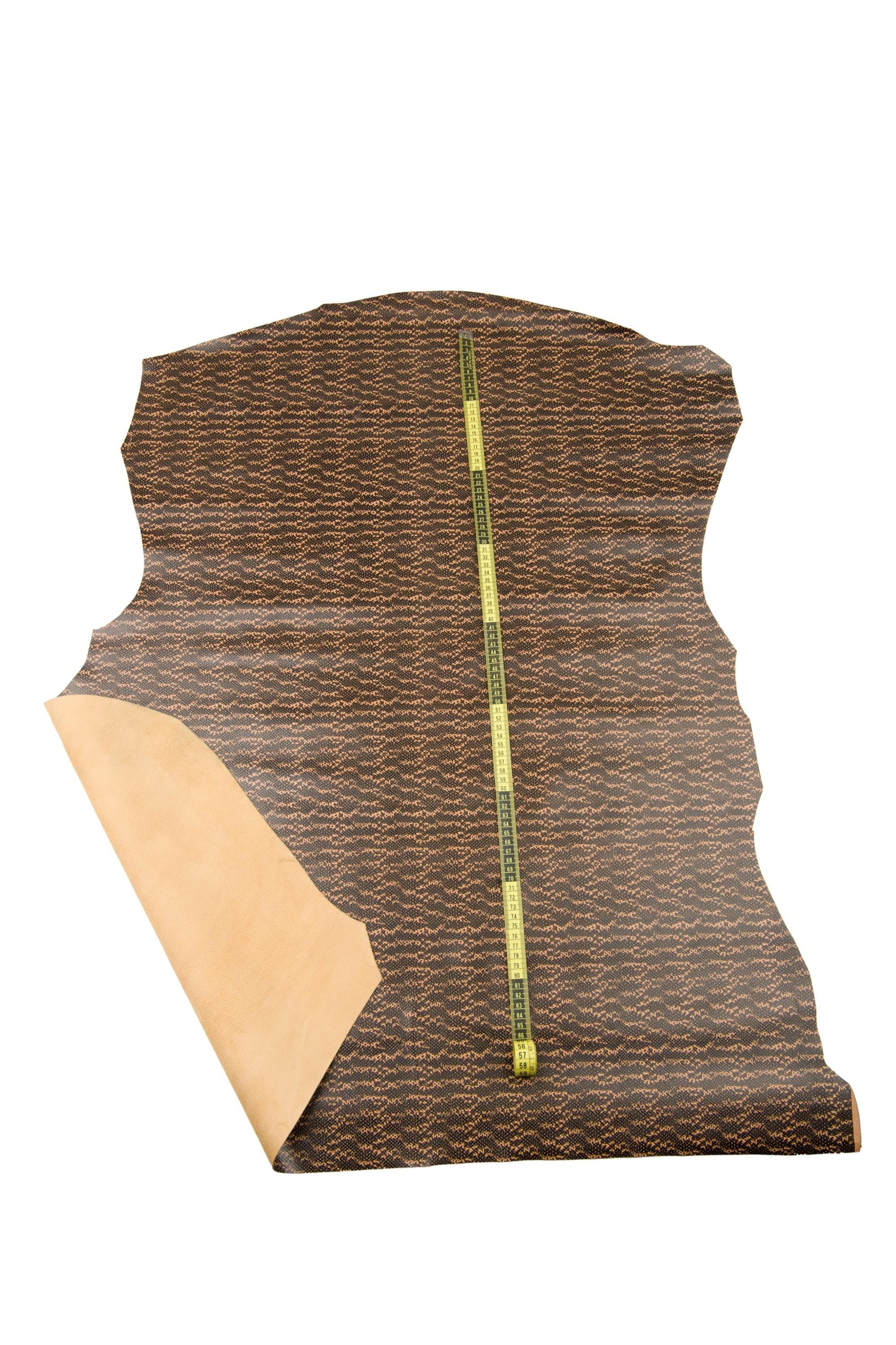 Fine Snake Print Leather, Black & Tan Genuine Leather Hide, Elegant Exotic Leather , unique Snakeskin skin B18579-ST La Garzarara