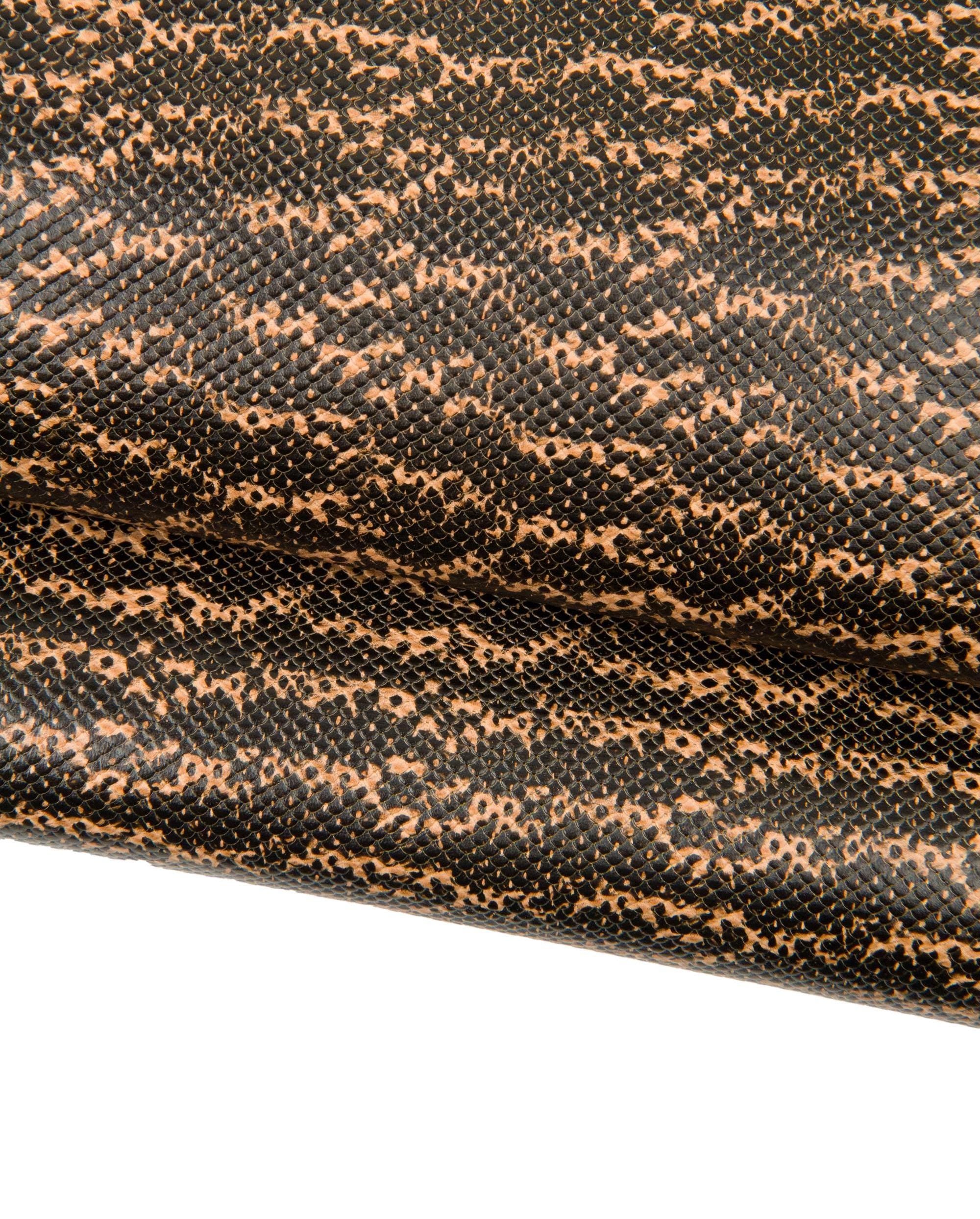 Fine Snake Print Leather, Black & Tan Genuine Leather Hide, Elegant Exotic Leather , unique Snakeskin skin B18579-ST La Garzarara