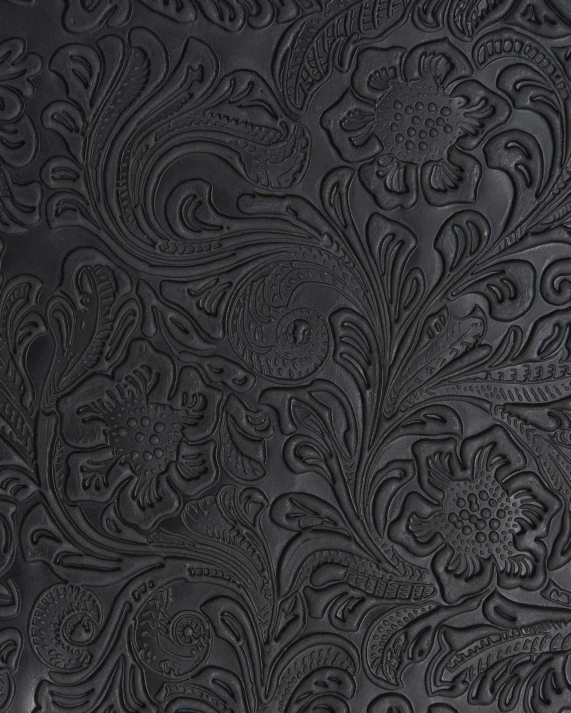 Black floral embossed leather cowhide, CHARRO flower print in RELIEF on calfskin, 1.0 - 1.2 mm B17218-TB La Garzarara