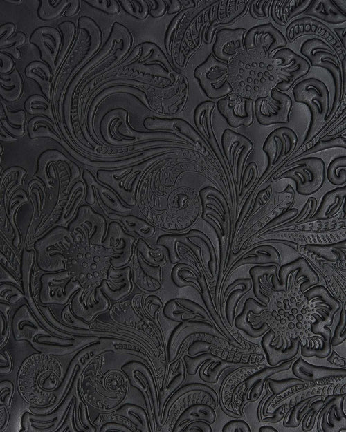 Black floral embossed leather cowhide, CHARRO flower print in RELIEF on calfskin, 1.0 - 1.2 mm B17218-TB La Garzarara