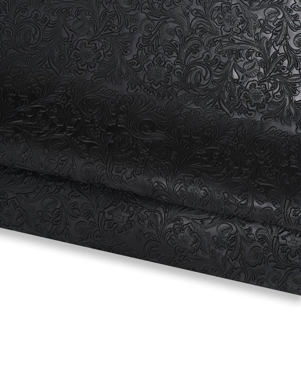 Black floral embossed leather cowhide, CHARRO flower print in RELIEF on calfskin, 1.0 - 1.2 mm B17218-TB La Garzarara