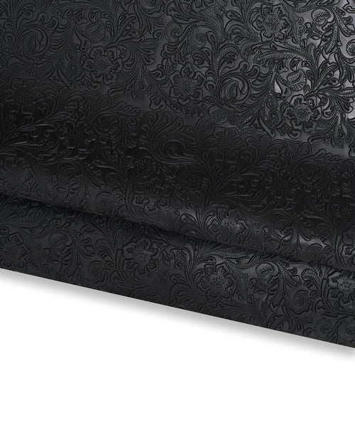 Black floral embossed leather cowhide, CHARRO flower print in RELIEF on calfskin, 1.0 - 1.2 mm B17218-TB La Garzarara