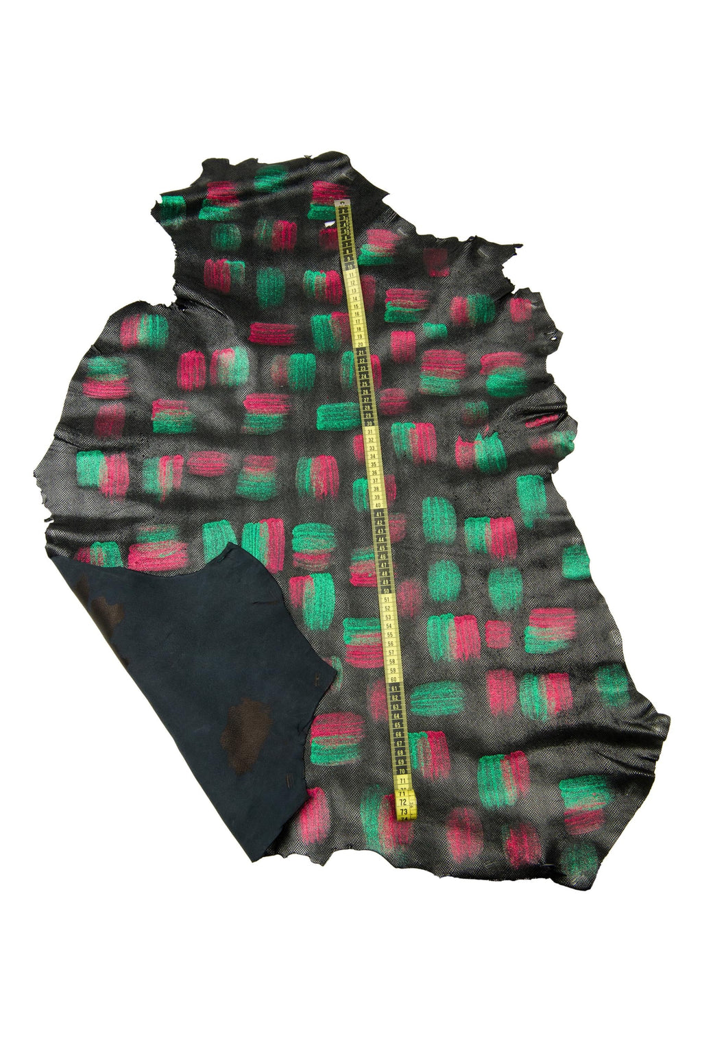Black Brushstroke Leather skin, Glitter Hand painted goatskin, Hand crafted hide B18400-DM La Garzarara