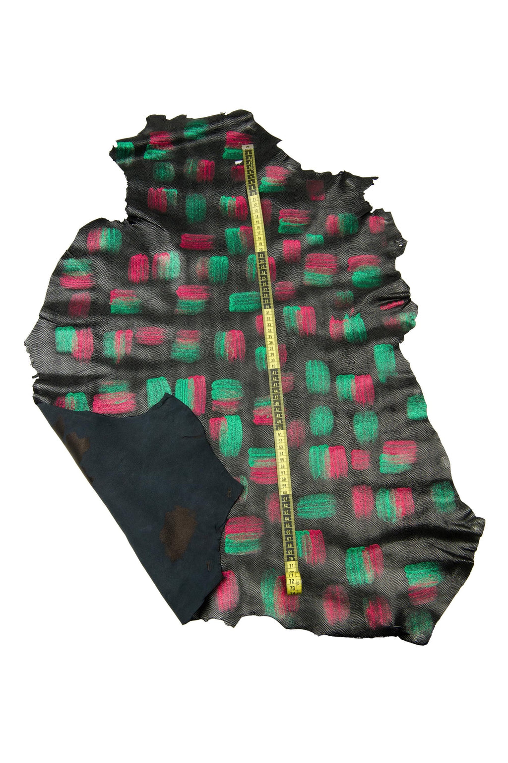 Black Brushstroke Leather skin, Glitter Hand painted goatskin, Hand crafted hide B18400-DM La Garzarara