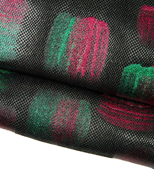 Black Brushstroke Leather skin, Glitter Hand painted goatskin, Hand crafted hide B18400-DM La Garzarara