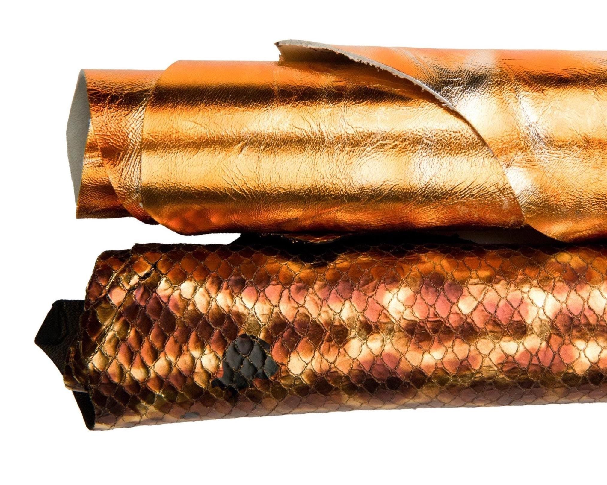 Copper Leather Hides Fantasy Print Italian Skins Burnt Orange Rust Cognac Designer Leather Collection B18303-MT(ST) La Garzarara