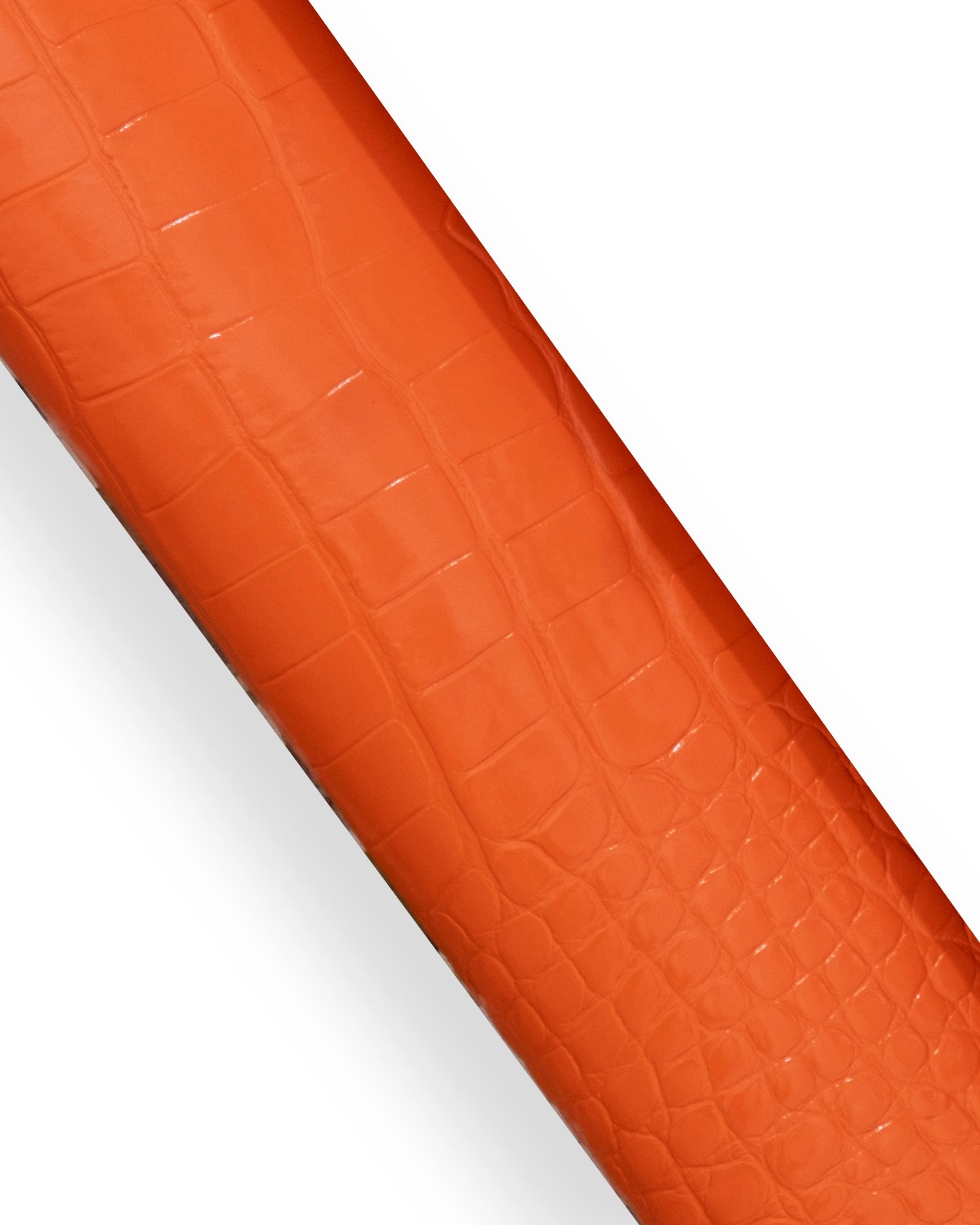 Orange CROCODILE embossed leather hide, matt PATENT calfskin, reptile printed cowhide for crafting B18674-ST La Garzarara