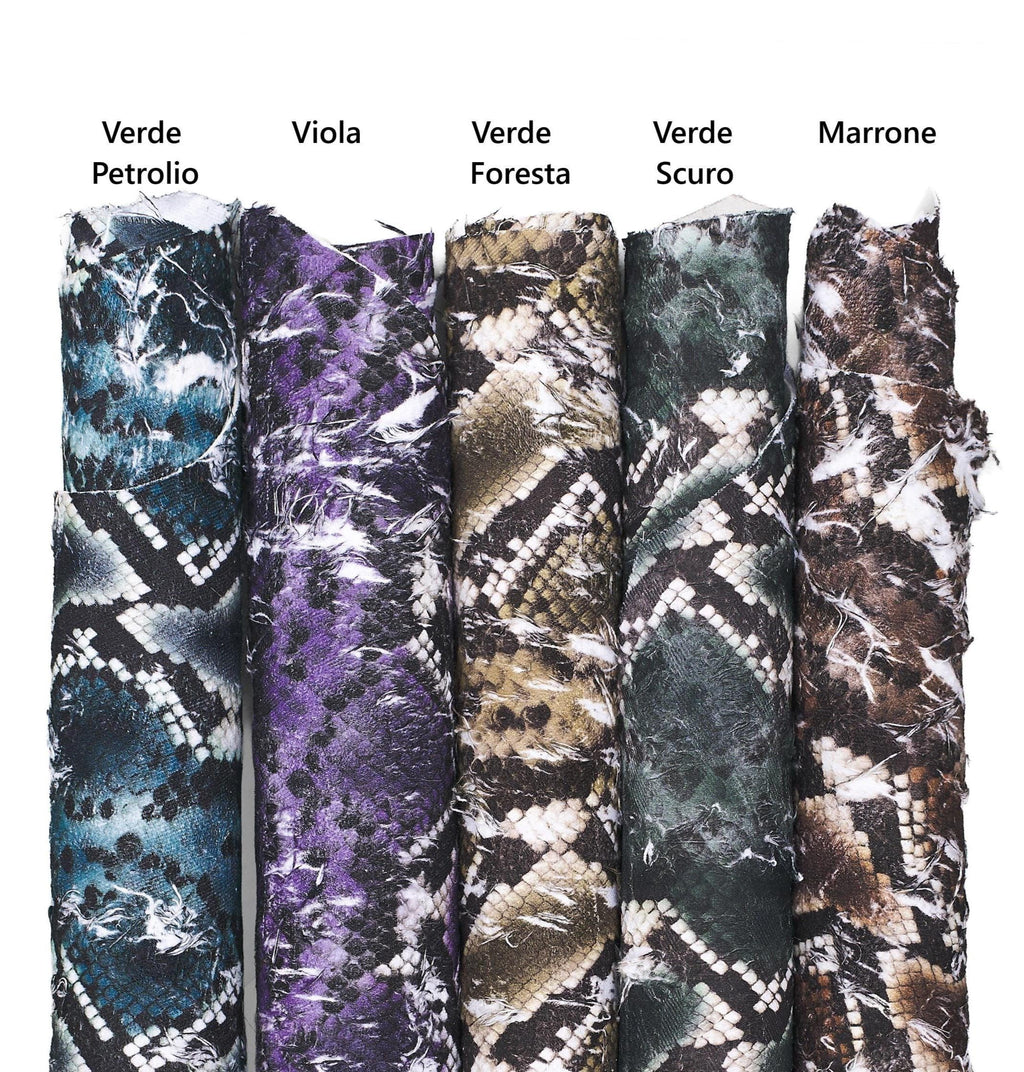 PYTHON printed leather hides, soft reptile skins that are coupled with a FABRIC, 1.0-1.2 mm B18359-ST La Garzarara